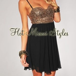 Black Gold Sequin Baby-Doll Dress
